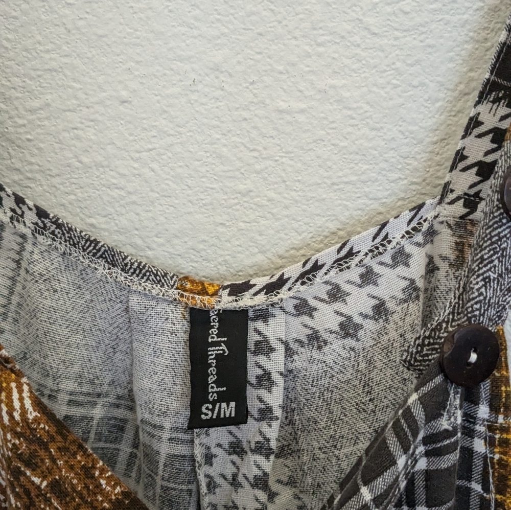 Autumn Fall Bohemian Patchwork Brown Overalls - S… - image 3